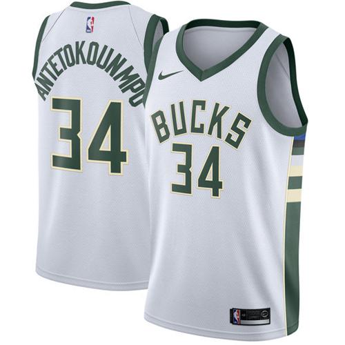 Men Nike Milwaukee Bucks #34 Giannis Antetokounmpo White NBA Swingman Association Edition Jersey